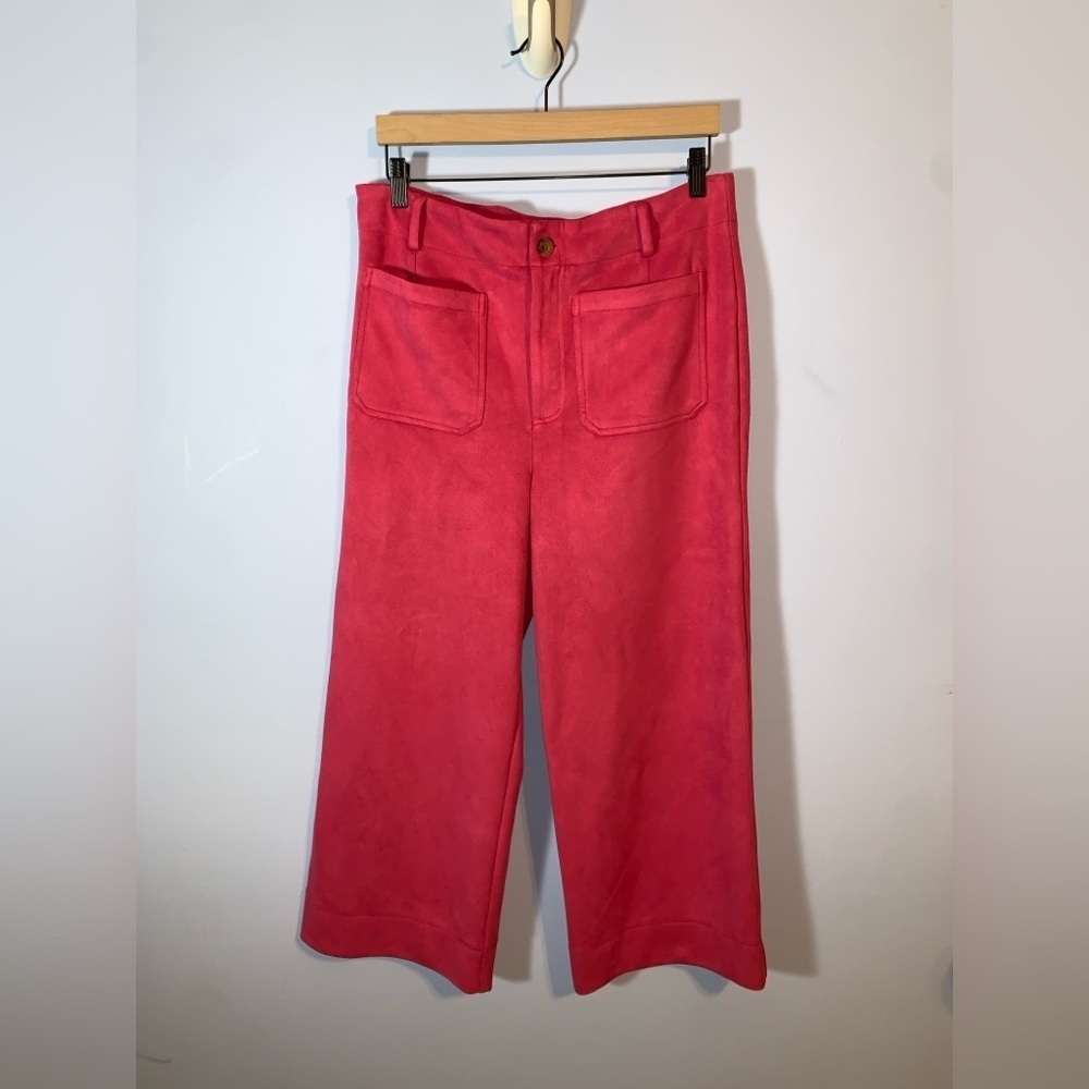 Bagatelle Collection Bold dark Pink faux suede wide leg patch pockets pants 12